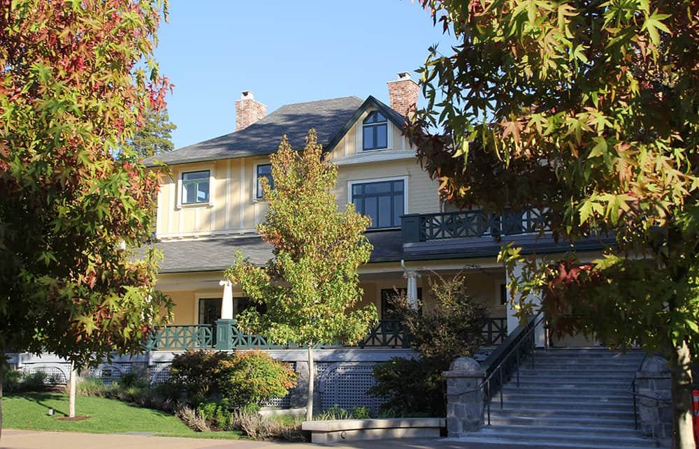 a house with trees around it